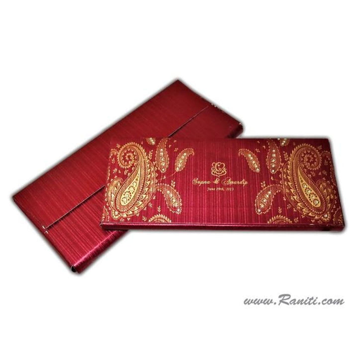 Paisley Theme Red Royal Custom Box Scroll Wedding Invitation Card AMSC-44 freeshipping - Raniti LLC - Custom Invitations & Stationery