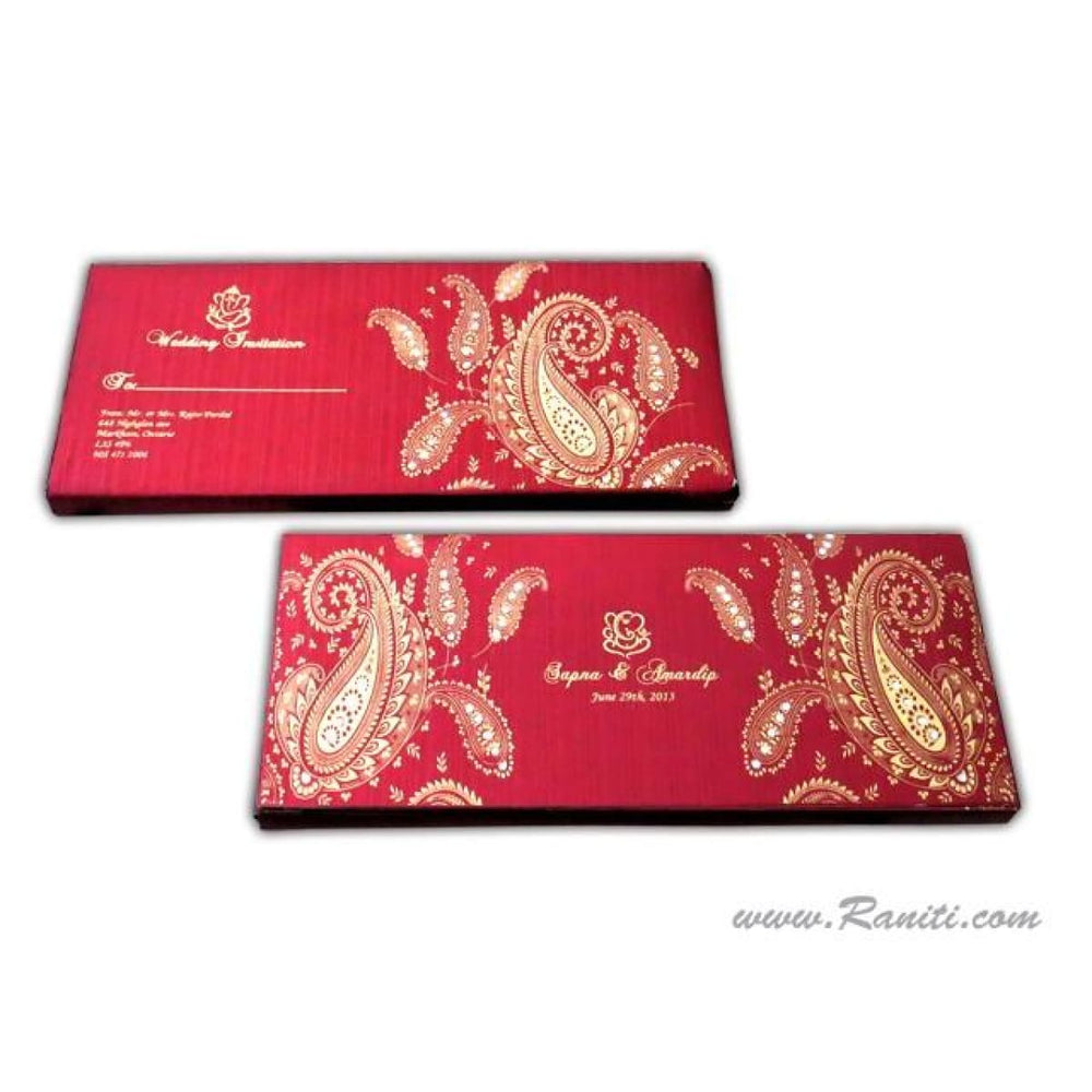 Paisley Theme Red Royal Custom Box Scroll Wedding Invitation Card AMSC-44 freeshipping - Raniti LLC - Custom Invitations & Stationery