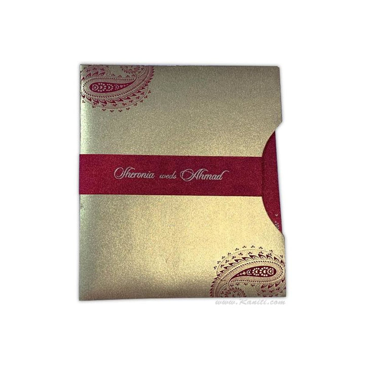 Paisley Theme Red Satin Fabric Custom Nikkah Wedding Invitation Card AM-320 freeshipping - Raniti LLC - Custom Invitations & Stationery