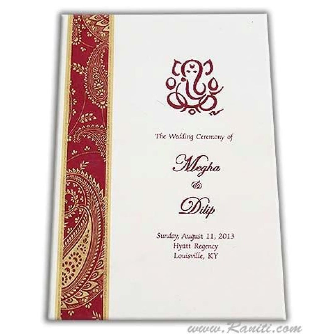 Paisley Theme White and Red Custom Wedding Ceremony Program | Order of Ceremony Program | White Red Paisley Hindu Wedding Ceremony Program WP-25 freeshipping - Raniti LLC - Custom Invitations & Stationery