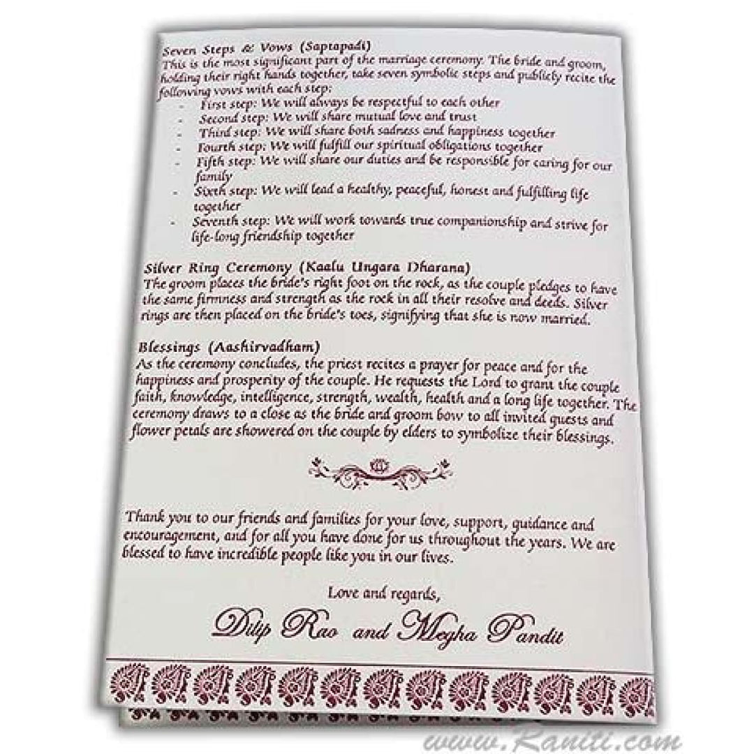 Paisley Theme White and Red Custom Wedding Ceremony Program | Order of Ceremony Program | White Red Paisley Hindu Wedding Ceremony Program WP-25 freeshipping - Raniti LLC - Custom Invitations & Stationery