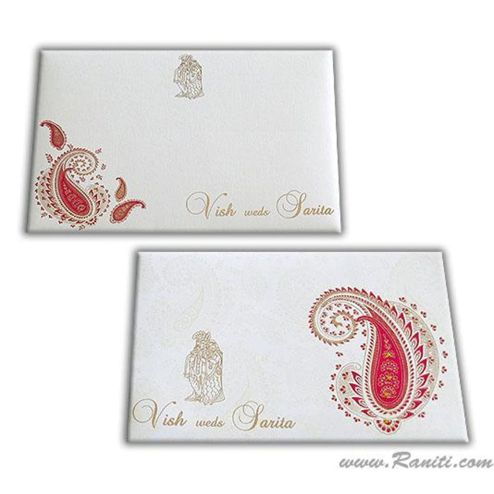 Paisley Theme White Classic Custom Invitation Card with Radha Krishna Print and Cascading Inserts AMH-31 freeshipping - Raniti LLC - Custom Invitations & Stationery