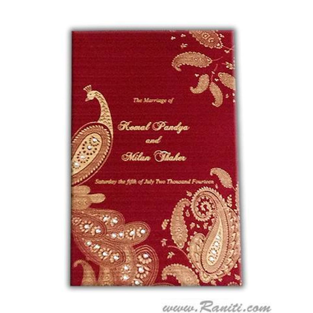 Peacock and Paisley Theme Custom Red Traditional Wedding Ceremony Program with Rhinestones | Indian Wedding Program / Ceremony / Hindu / Gujarati / Indian Wedding Ceremony Program with Rhinestones WP-42 freeshipping - Raniti LLC - Custom Invitations & Stationery