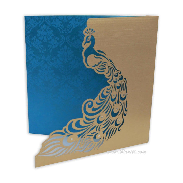 Peacock Blue Laser Cut and Stones Custom Invitation Card with Cascading Inserts | Bride & Groom Invitation Card AML-220 freeshipping - Raniti LLC - Custom Invitations & Stationery