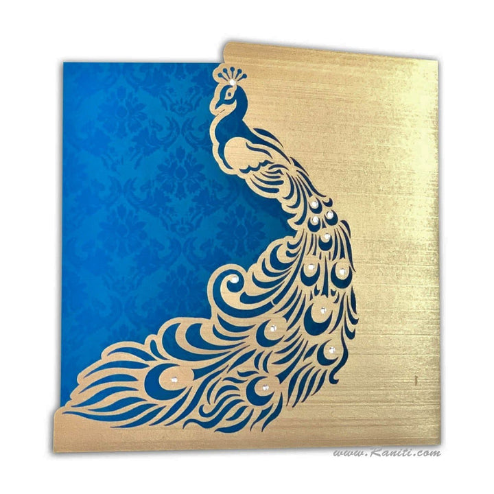 Peacock Blue Laser Cut and Stones Custom Invitation Card with Cascading Inserts | Bride & Groom Invitation Card AML-220 freeshipping - Raniti LLC - Custom Invitations & Stationery