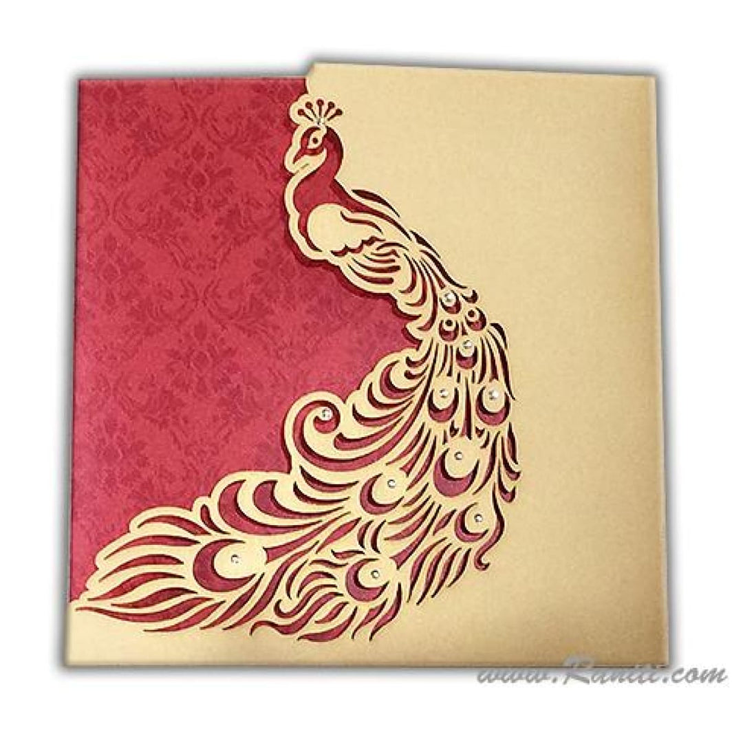 Peacock Laser Cut and Stones Custom Invitation Card with Cascading Inserts AML-217 freeshipping - Raniti LLC - Custom Invitations & Stationery