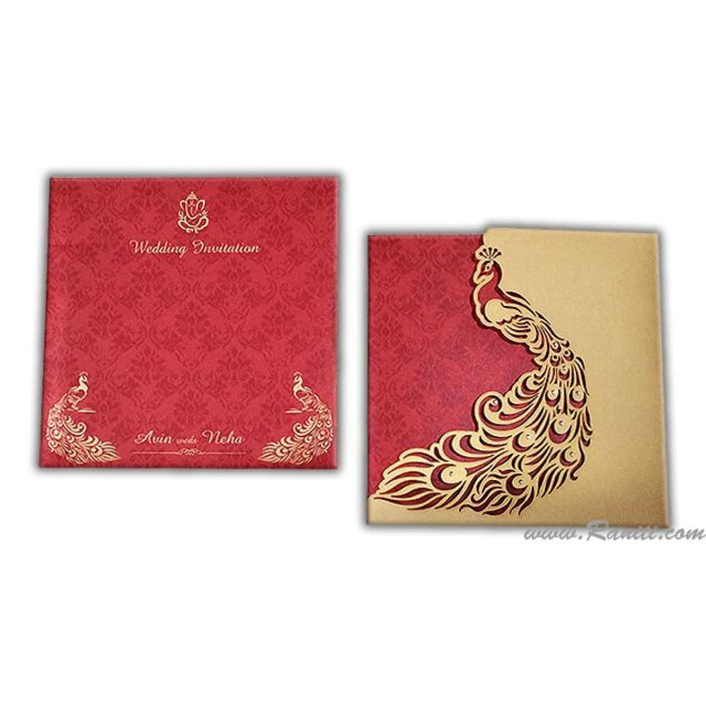 Peacock Laser Cut and Stones Custom Invitation Card with Cascading Inserts AML-217 freeshipping - Raniti LLC - Custom Invitations & Stationery