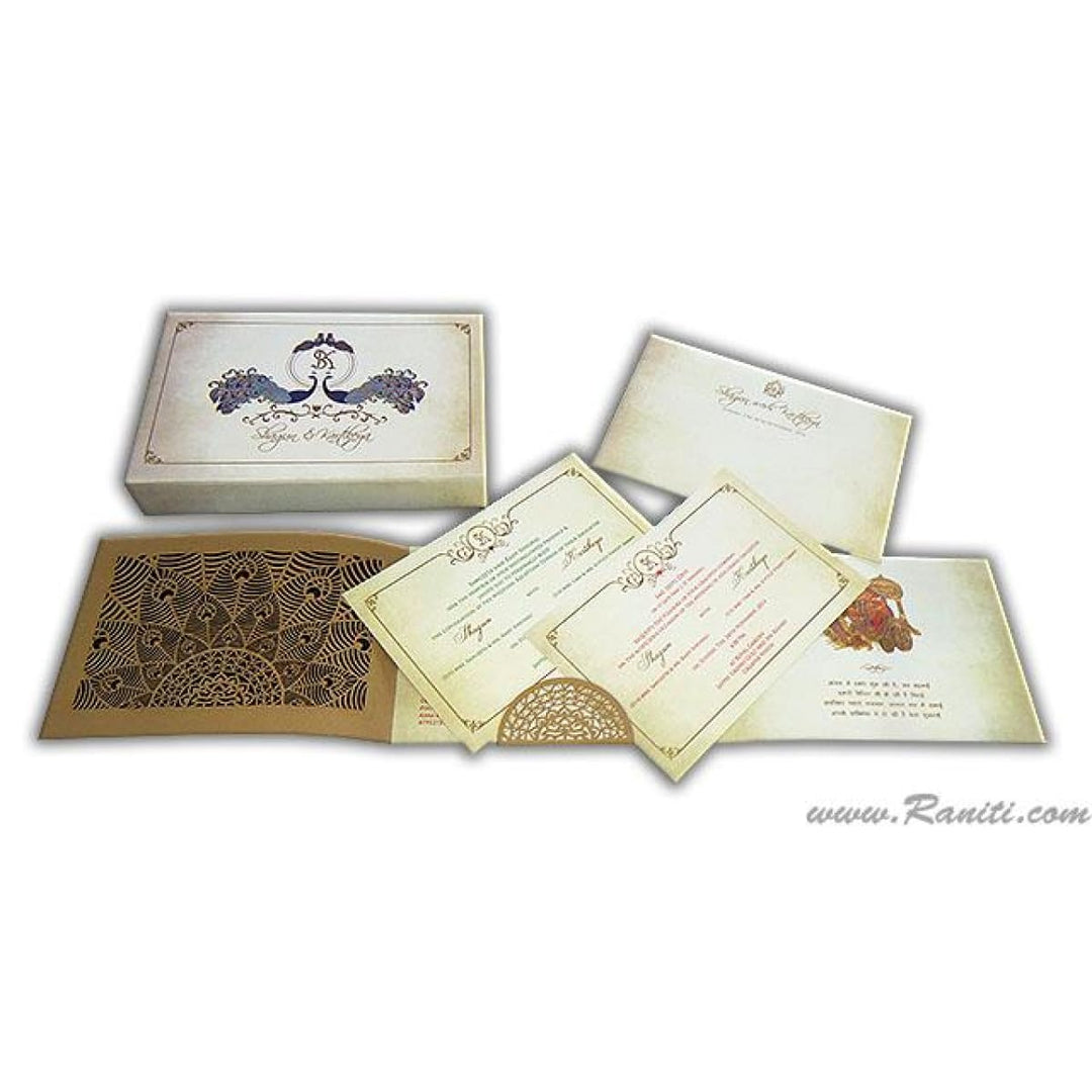 Peacock Theme Laser Cut Luxury Boxed Invitation DPCB-16 | Raniti | Custom Invitations & Stationery | laser wedding invitations | customized invitation cards