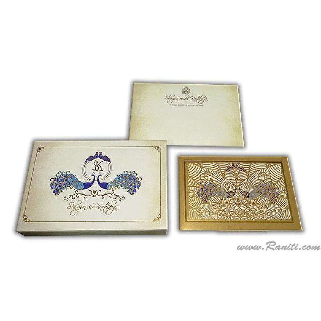 Peacock Theme Luxury Boxed Invitation with Laser Cut Design DPCB-16 freeshipping - Raniti LLC - Custom Invitations & Stationery