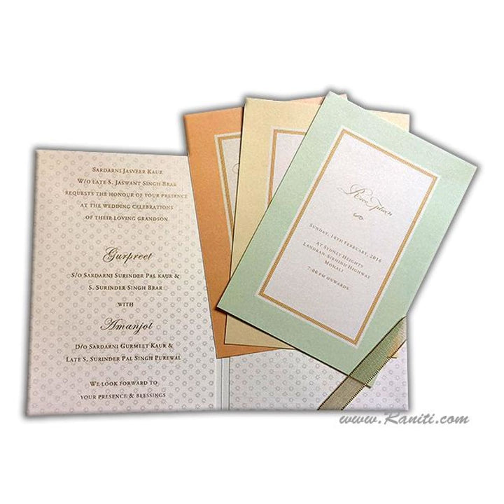 Pearl White Classic Custom Invitation Card with Multiple Inserts in Pastel Shade Borders AM-165 freeshipping - Raniti LLC - Custom Invitations & Stationery