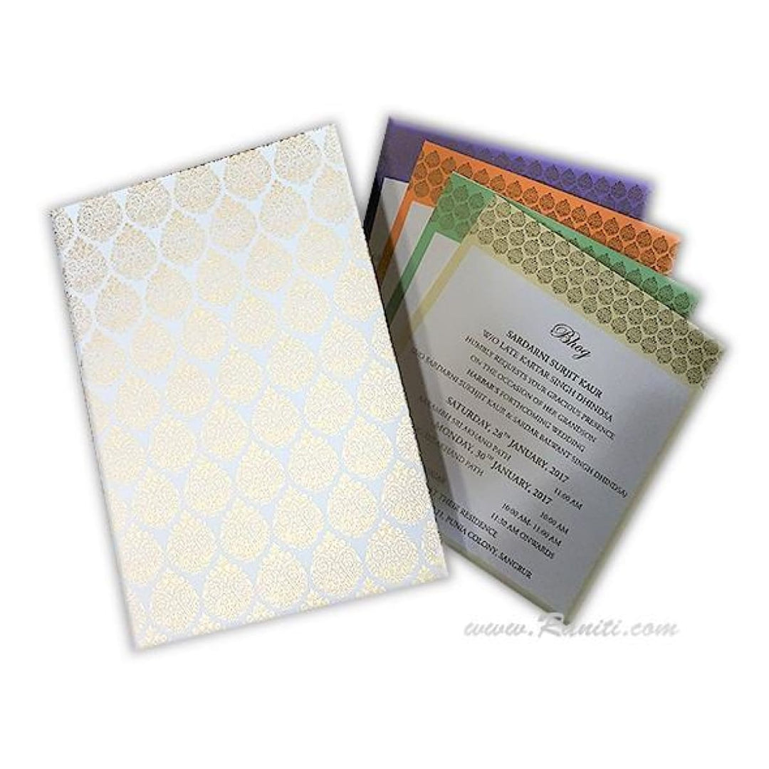 Pearl White Classic Custom Invitation Card with Multiple Inserts in Pastel Shade Borders AM-249 freeshipping - Raniti LLC - Custom Invitations & Stationery