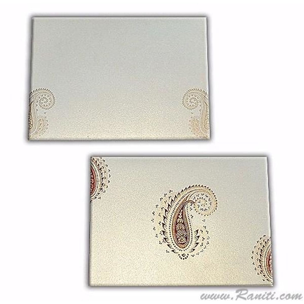 Pearl White Paisley Theme Custom Folded Personalized Classic Folded Note Cards Gift Tag Cards with Envelope | Pack of 25-50 and 100 Note Cards AMNC-3 freeshipping - Raniti LLC - Custom Invitations & Stationery