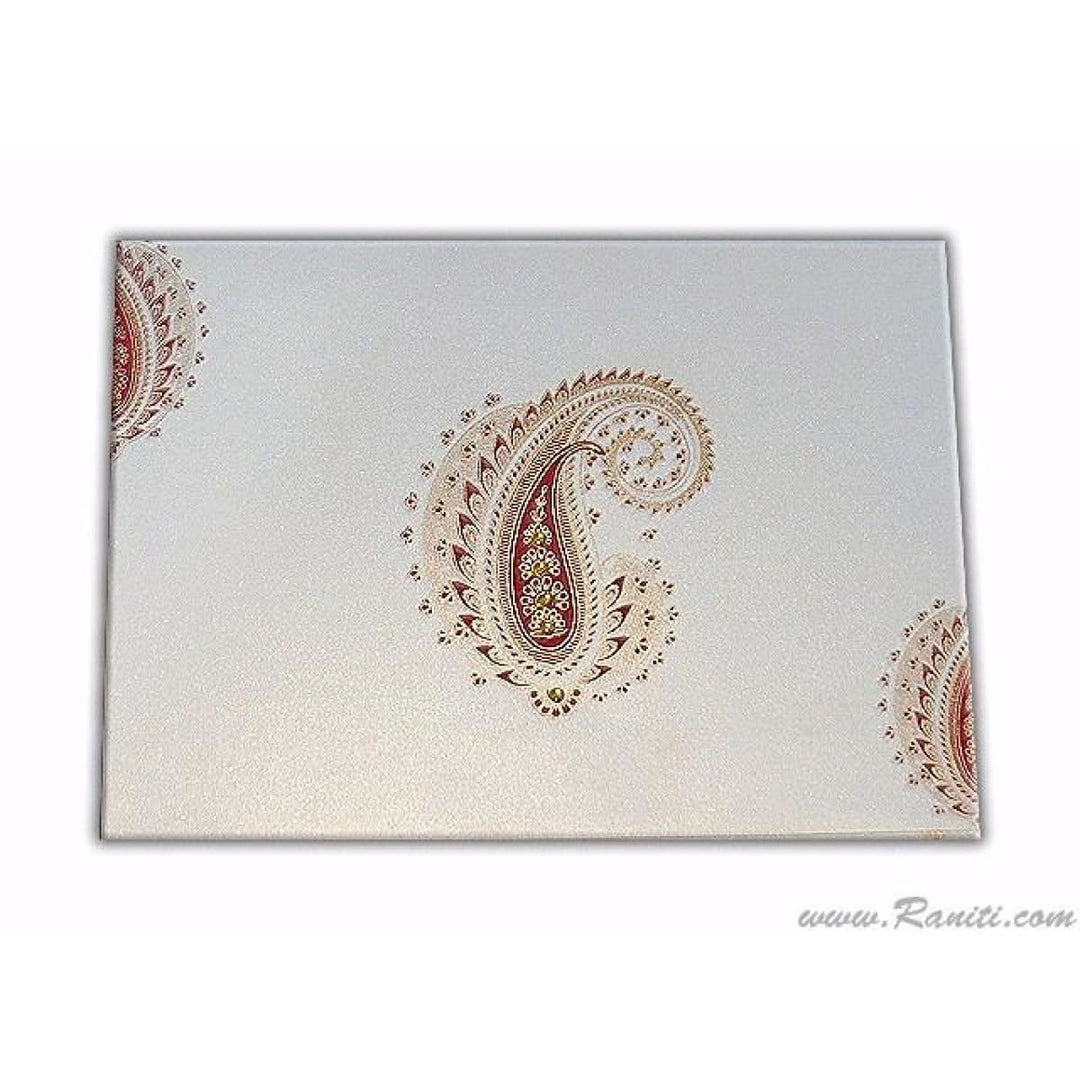 Pearl White Paisley Theme Custom Folded Personalized Classic Folded Note Cards Gift Tag Cards with Envelope | Pack of 25-50 and 100 Note Cards AMNC-3 freeshipping - Raniti LLC - Custom Invitations & Stationery