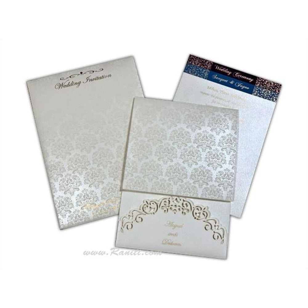 Pearl White Two Fold laser cut Pocket Custom Classic Invitation Card, Portrait Wedding Invitation Card with Cascading Multiple Inserts AML-310 freeshipping - Raniti LLC - Custom Invitations & Stationery