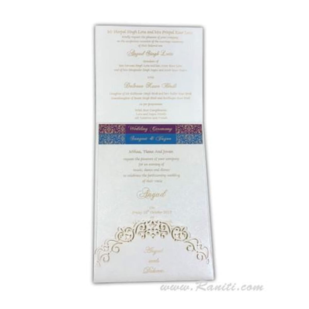 Pearl White Two Fold laser cut Pocket Custom Classic Invitation Card, Portrait Wedding Invitation Card with Cascading Multiple Inserts AML-310 freeshipping - Raniti LLC - Custom Invitations & Stationery