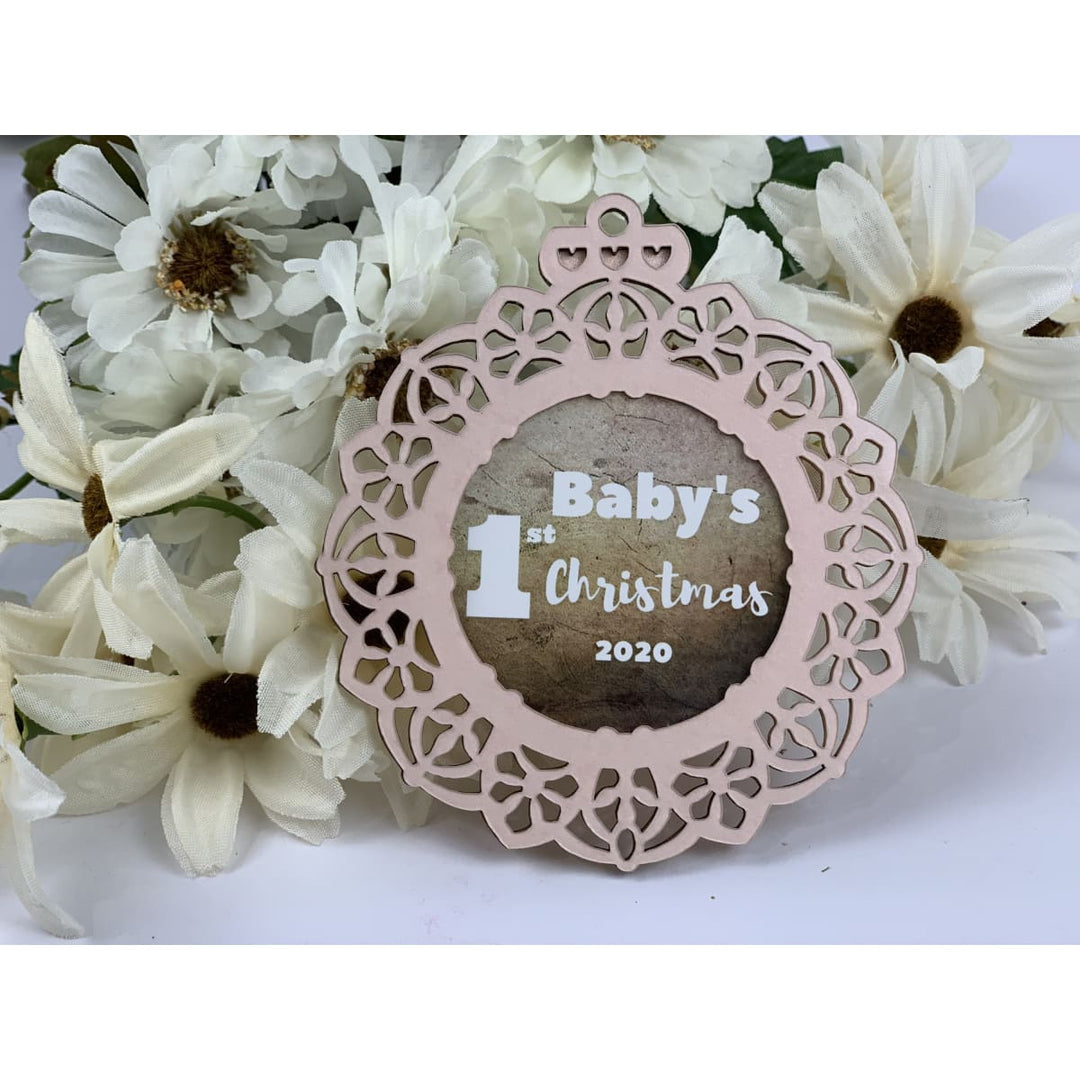 Personalized Photo Laser Cut Ornament -Baby's First Christmas Ornament - Personalized First Christmas Baby Ornament L3Pink freeshipping - Raniti LLC - Custom Invitations & Stationery