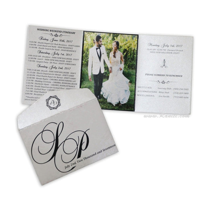 Photo Luxury Wedding Event Guest Itinerary in White and Damask Theme | Custom Personalized Wedding Stationery AM-IT-2 freeshipping - Raniti LLC - Custom Invitations & Stationery