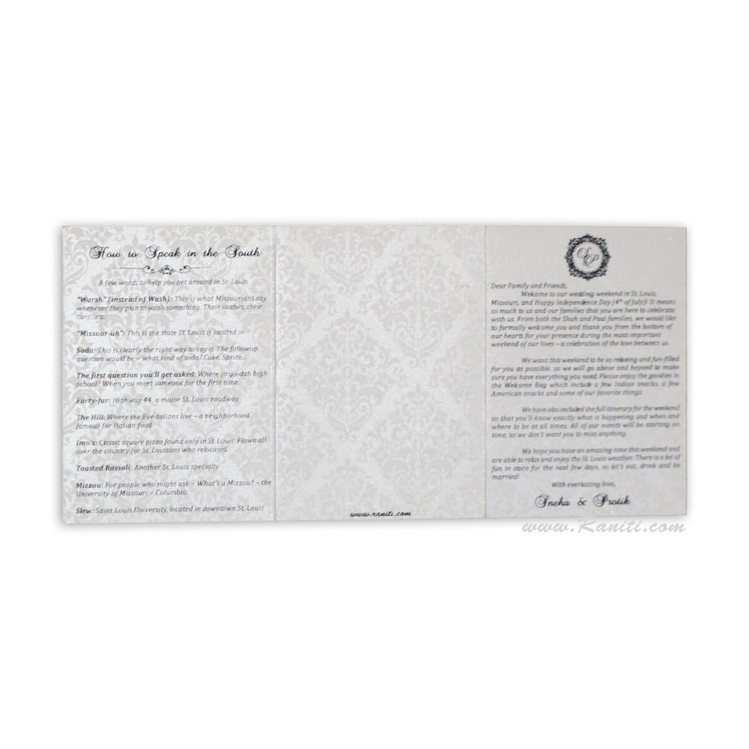 Photo Luxury Wedding Event Guest Itinerary in White and Damask Theme | Custom Personalized Wedding Stationery AM-IT-2 freeshipping - Raniti LLC - Custom Invitations & Stationery