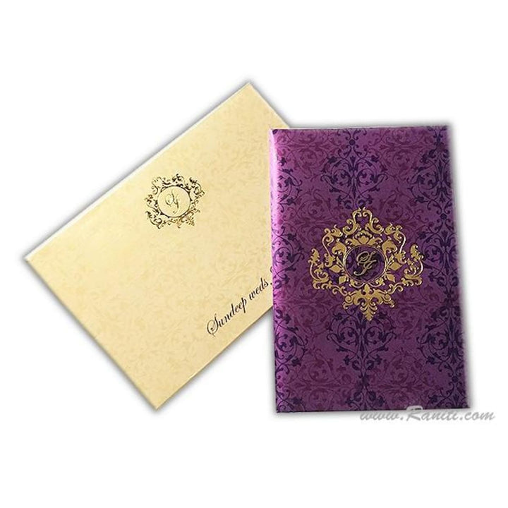 Purple and Gold Laser Cut Initials Portrait Hard Cover Custom Invitation Card AMHL-173 freeshipping - Raniti LLC - Custom Invitations & Stationery