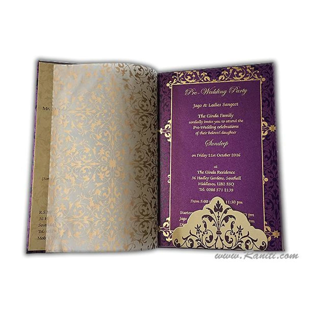 Purple and Gold Laser Cut Initials Portrait Hard Cover Custom Invitation Card AMHL-173 freeshipping - Raniti LLC - Custom Invitations & Stationery