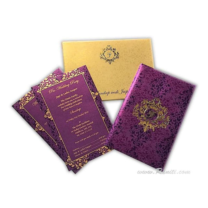 Purple and Gold Laser Cut Initials Portrait Hard Cover Custom Invitation Card AMHL-173 freeshipping - Raniti LLC - Custom Invitations & Stationery