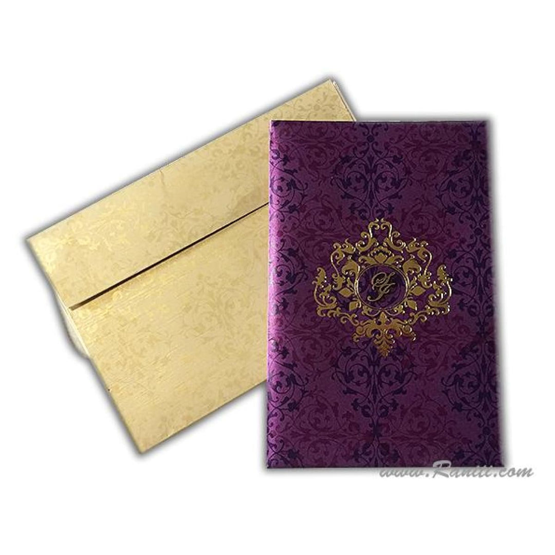 Purple and Gold Laser Cut Initials Portrait Hard Cover Custom Invitation Card AMHL-173 freeshipping - Raniti LLC - Custom Invitations & Stationery