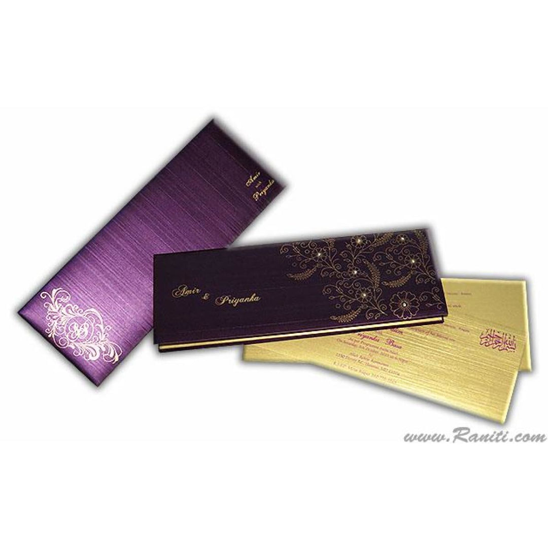 Purple and Gold Rectangle Custom Invitation Card with Cascading Multiple Inserts and Rhinestones AM-125 freeshipping - Raniti LLC - Custom Invitations & Stationery