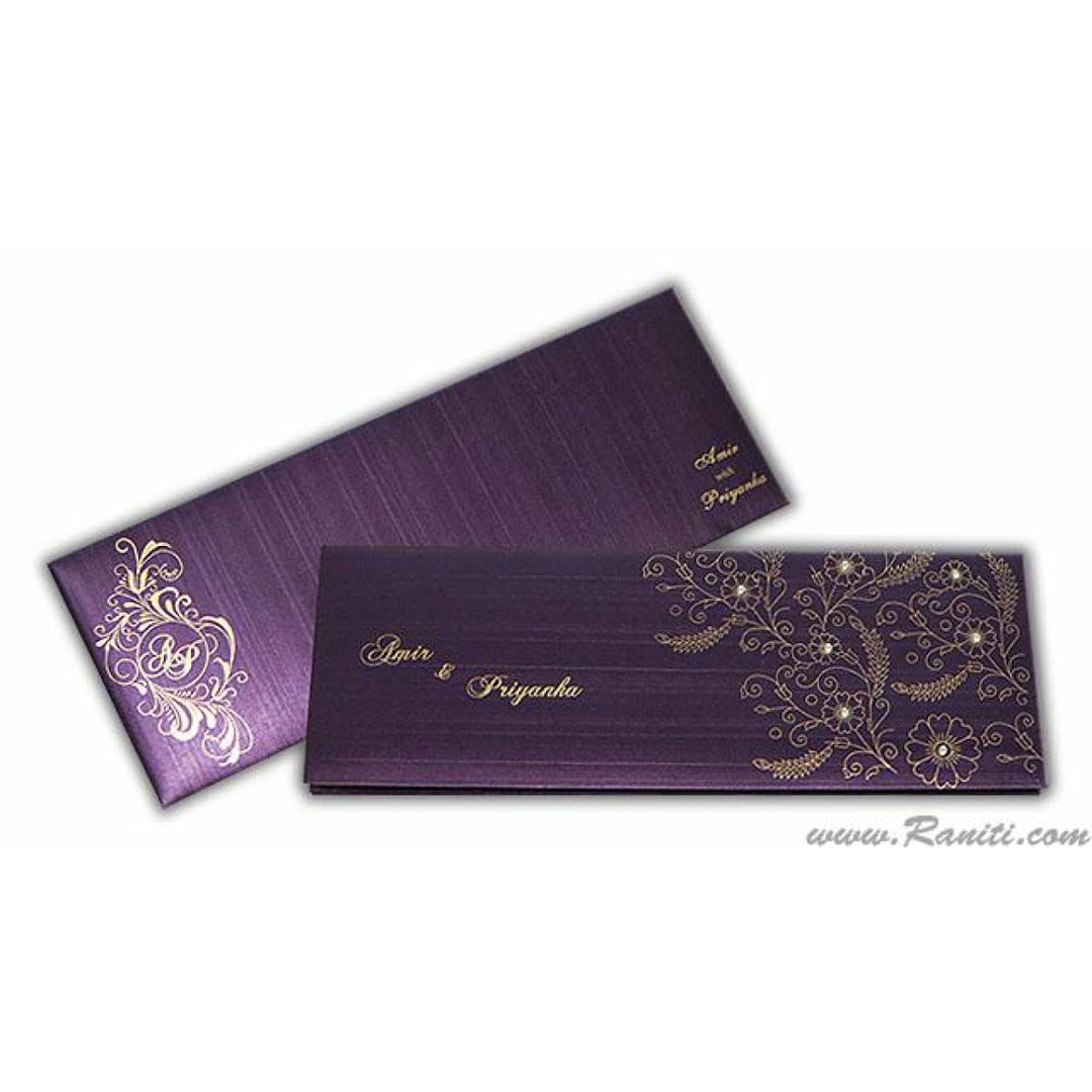 Purple and Gold Rectangle Custom Invitation Card with Cascading Multiple Inserts and Rhinestones AM-125 freeshipping - Raniti LLC - Custom Invitations & Stationery