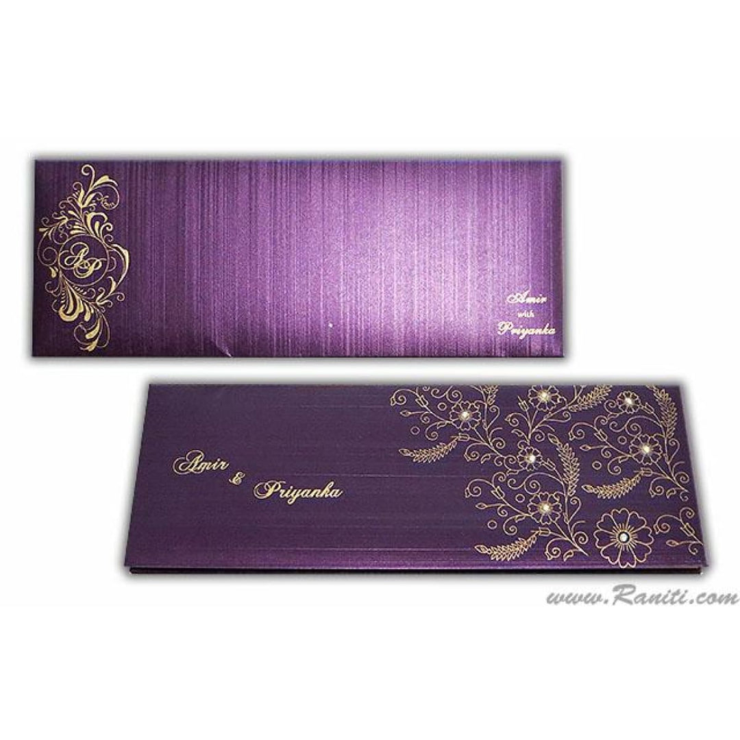 Purple and Gold Rectangle Custom Invitation Card with Cascading Multiple Inserts and Rhinestones AM-125 freeshipping - Raniti LLC - Custom Invitations & Stationery