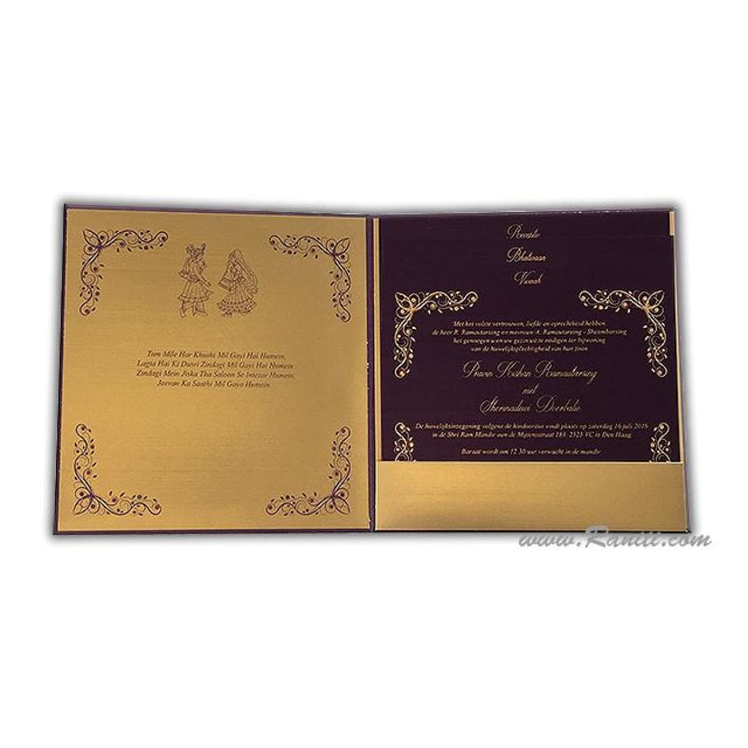 Purple and Gold Square Custom Wedding Invitation Card with Multiple Cascading inserts AM-291 freeshipping - Raniti LLC - Custom Invitations & Stationery