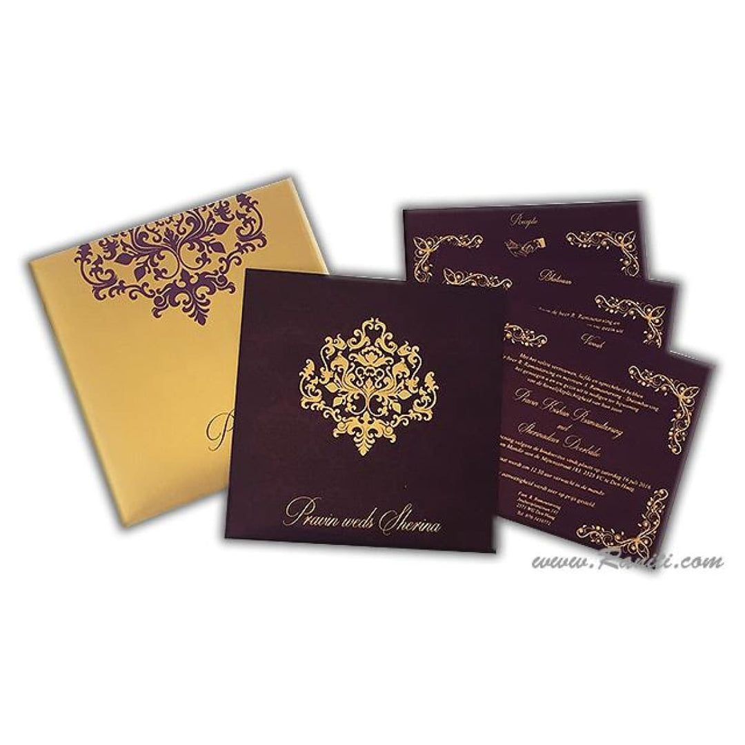 Purple and Gold Square Custom Wedding Invitation Card with Multiple Cascading inserts AM-291 freeshipping - Raniti LLC - Custom Invitations & Stationery