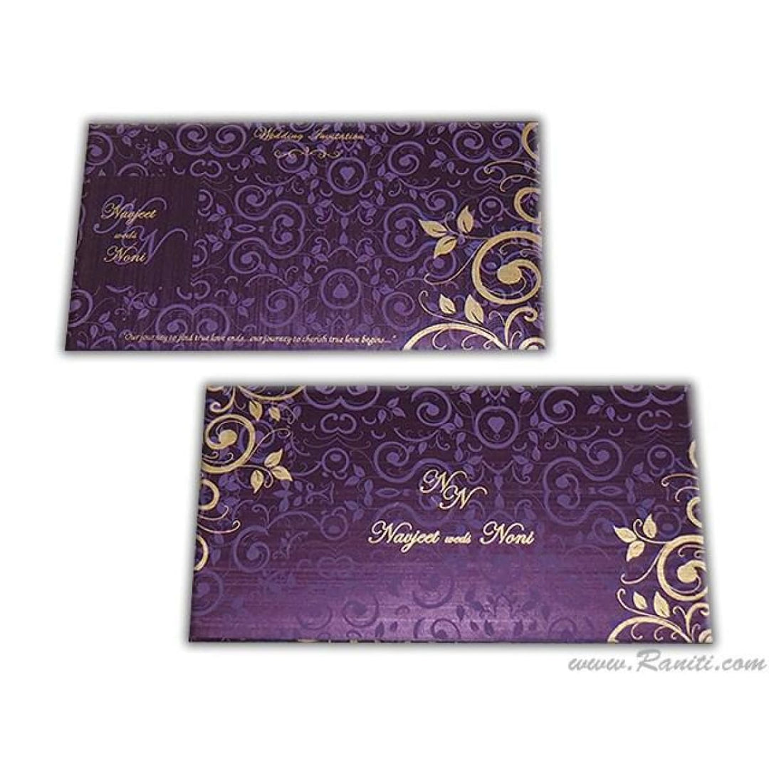 Purple and Golden Rectangle Custom Invitation Card with Cascading Inserts and Translucent Paper | Custom Vine Design Invitation Card AM-212 freeshipping - Raniti LLC - Custom Invitations & Stationery