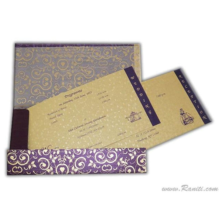 Purple and Golden Rectangle Custom Invitation Card with Cascading Inserts and Translucent Paper | Custom Vine Design Invitation Card AM-212 freeshipping - Raniti LLC - Custom Invitations & Stationery