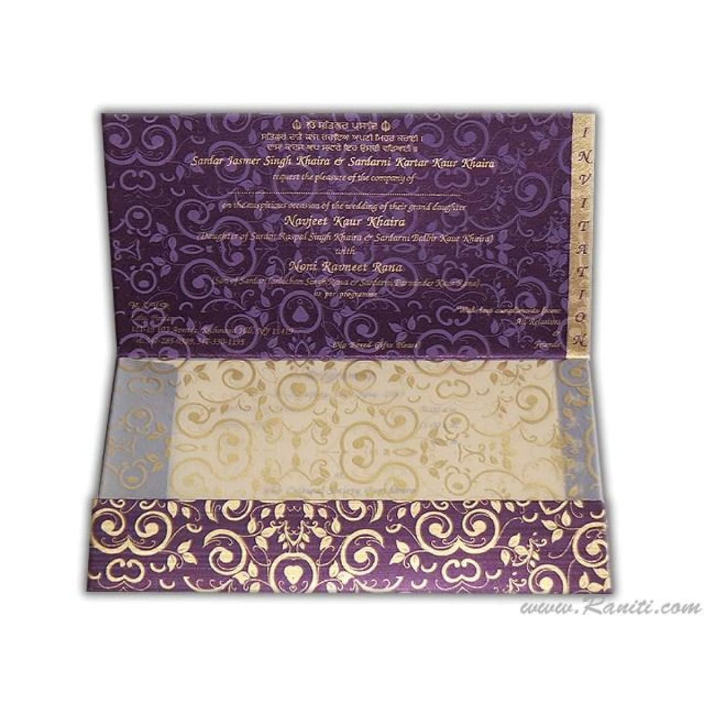 Purple and Golden Rectangle Custom Invitation Card with Cascading Inserts and Translucent Paper | Custom Vine Design Invitation Card AM-212 freeshipping - Raniti LLC - Custom Invitations & Stationery