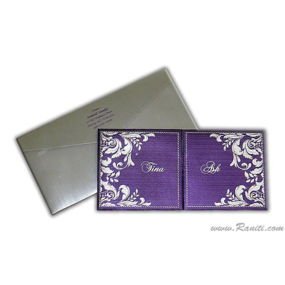 Purple Classic Hard Cover Gatefold Custom Invitation Card with Multiple Inserts with Rhinestones AMH-128 freeshipping - Raniti LLC - Custom Invitations & Stationery