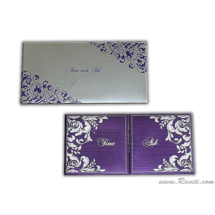 Purple Classic Hard Cover Gatefold Custom Invitation Card with Multiple Inserts with Rhinestones AMH-128 freeshipping - Raniti LLC - Custom Invitations & Stationery