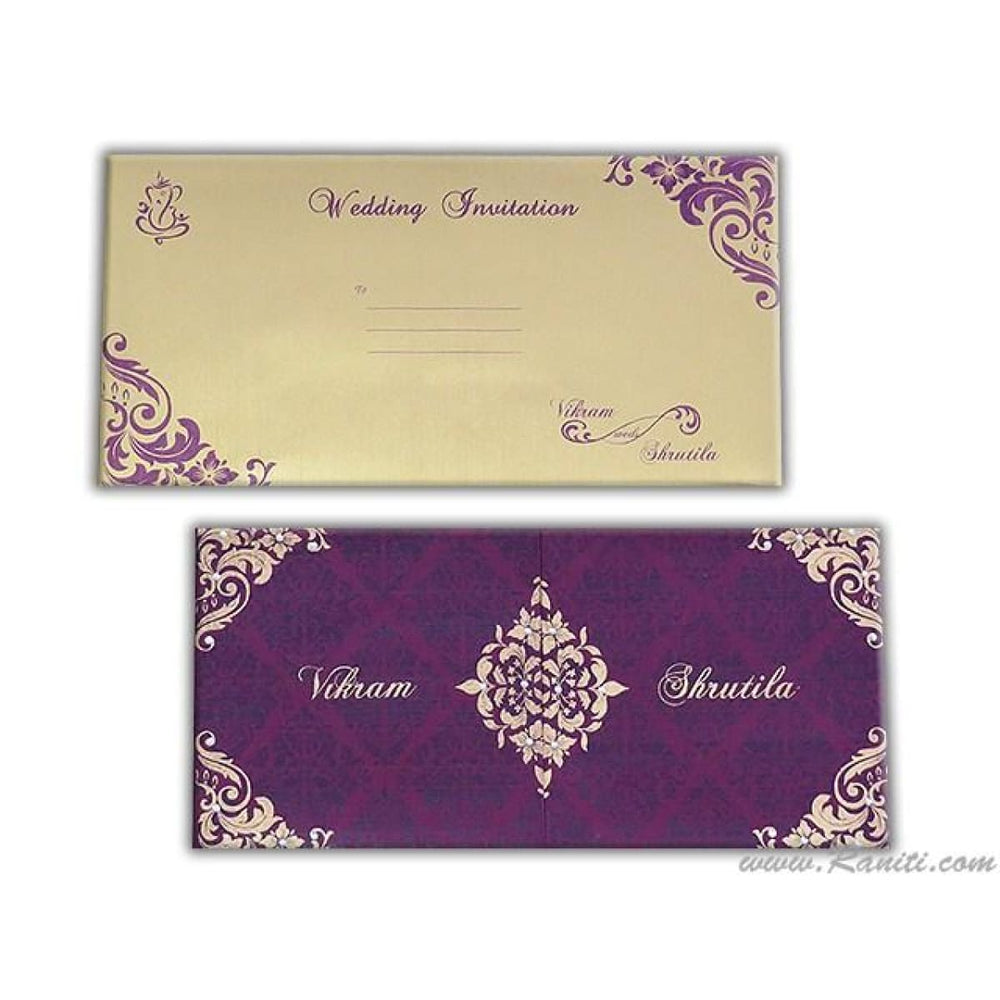 Purple Gatefold Heavy Back Custom Invitation Card with Multiple Inserts | Luxury Custom Invitation Card in Purple and Golden AMH-130 freeshipping - Raniti LLC - Custom Invitations & Stationery