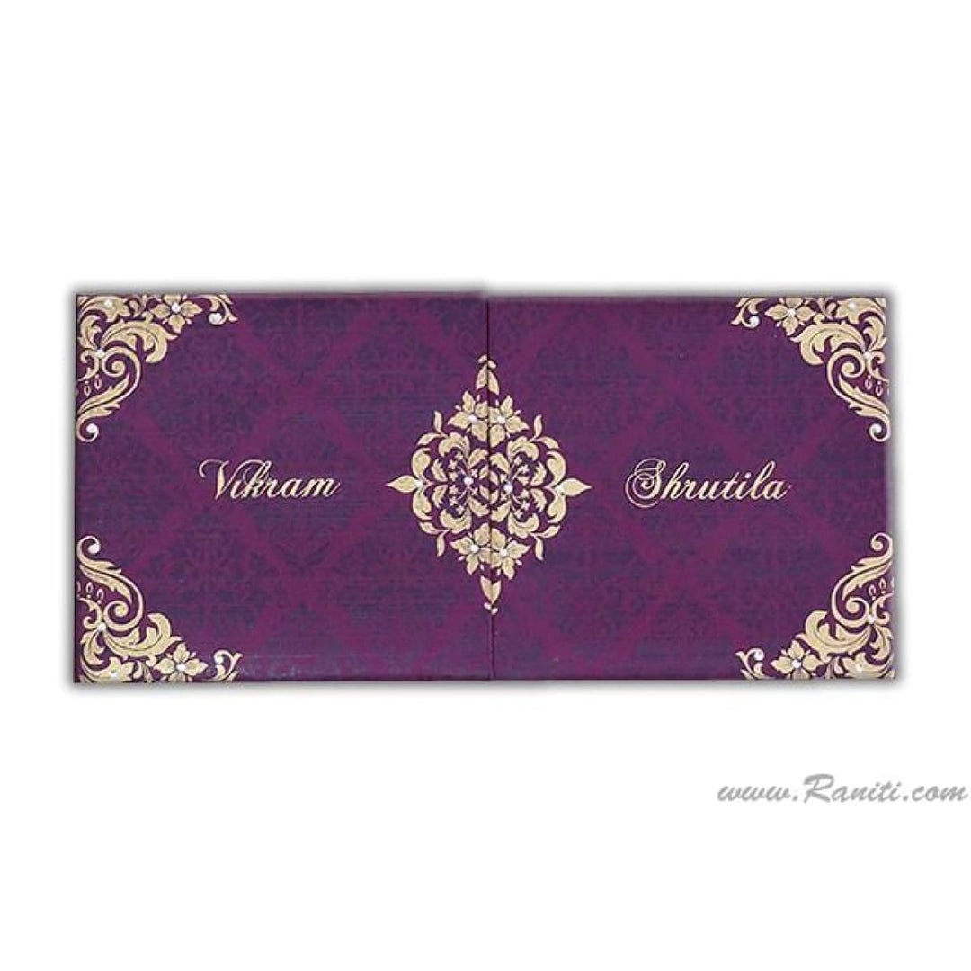 Purple Gatefold Heavy Back Custom Invitation Card with Multiple Inserts | Luxury Custom Invitation Card in Purple and Golden AMH-130 freeshipping - Raniti LLC - Custom Invitations & Stationery