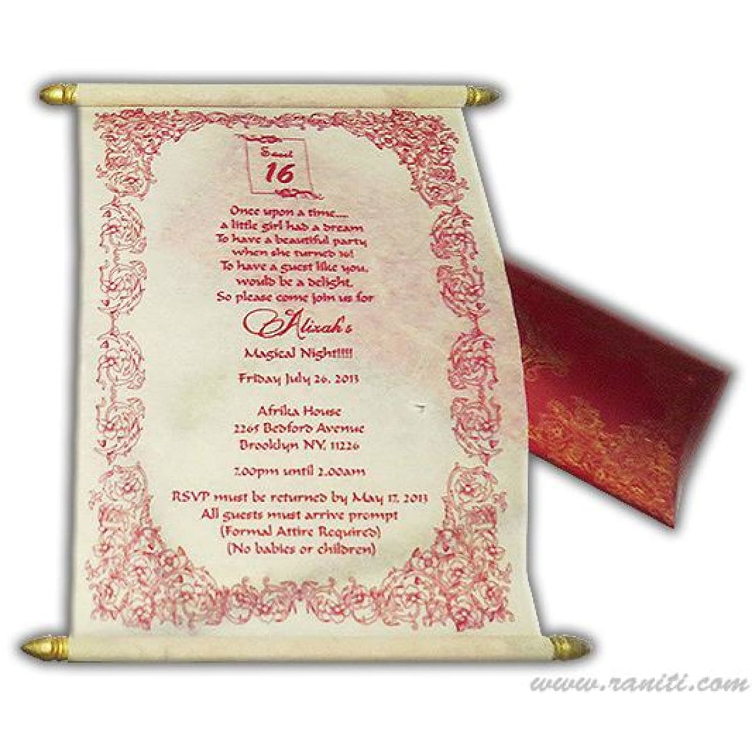 Quinceañera Red and White Woolly Paper Custom Scroll Invitation Card AMSC-17 freeshipping - Raniti LLC - Custom Invitations & Stationery