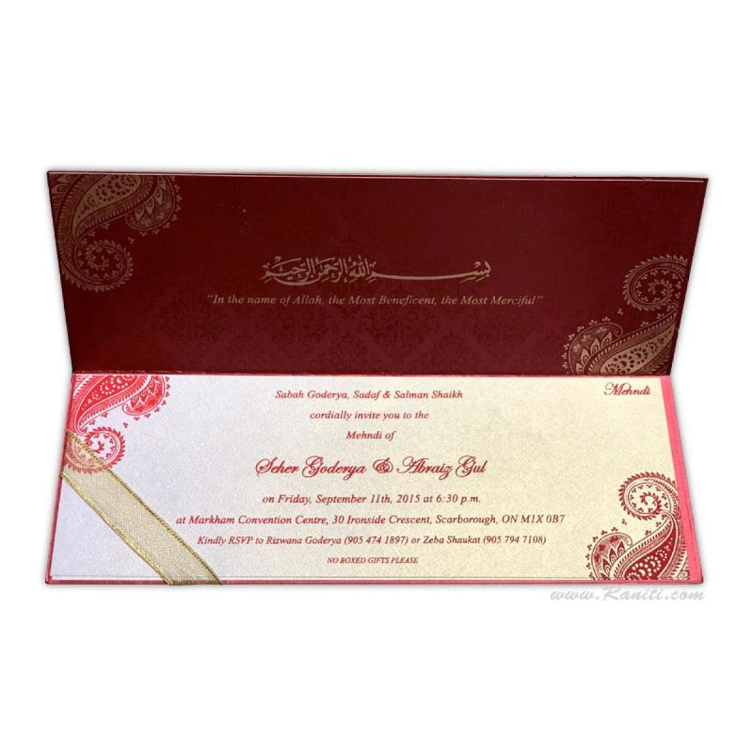 Red and Gold Paisley Theme Rectangle Custom Invitation Card with Multiple Inserts AM-351 freeshipping - Raniti LLC - Custom Invitations & Stationery