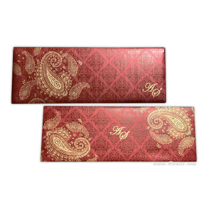 Red and Gold Paisley Theme Rectangle Custom Invitation Card with Multiple Inserts AM-351 freeshipping - Raniti LLC - Custom Invitations & Stationery