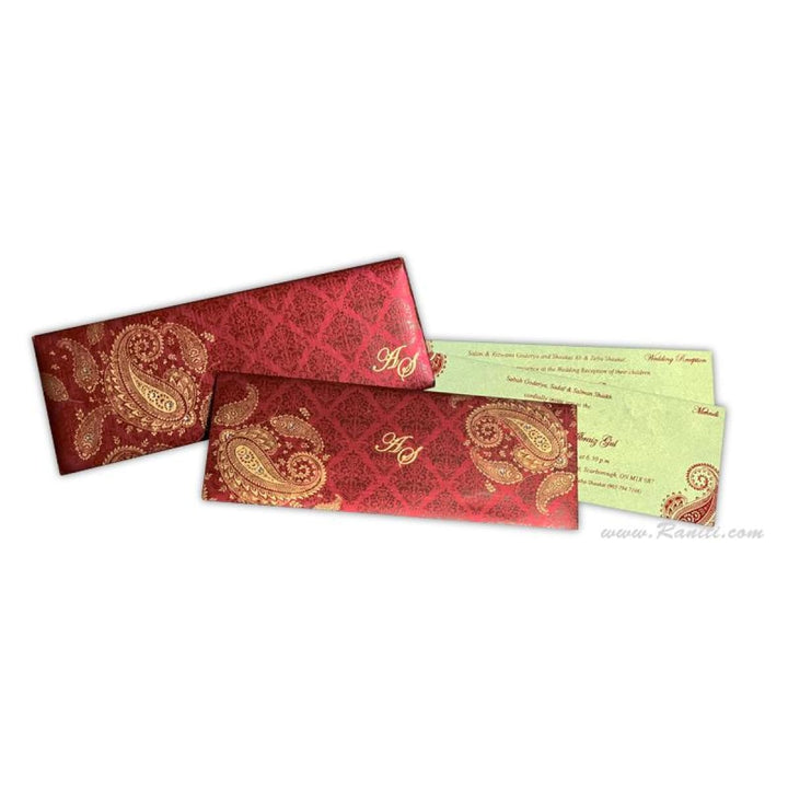 Red and Gold Paisley Theme Rectangle Custom Invitation Card with Multiple Inserts AM-351 freeshipping - Raniti LLC - Custom Invitations & Stationery