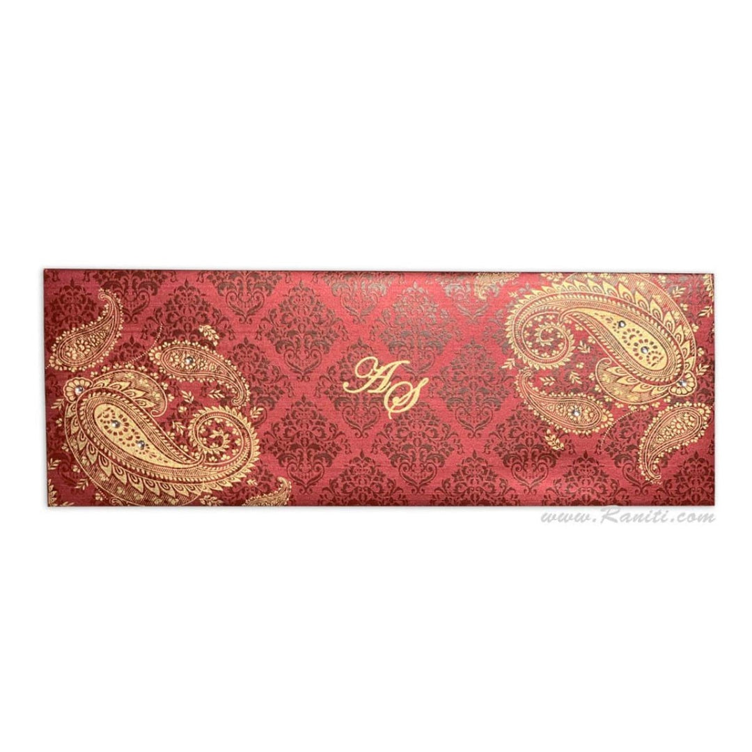 Red and Gold Paisley Theme Rectangle Custom Invitation Card with Multiple Inserts AM-351 freeshipping - Raniti LLC - Custom Invitations & Stationery