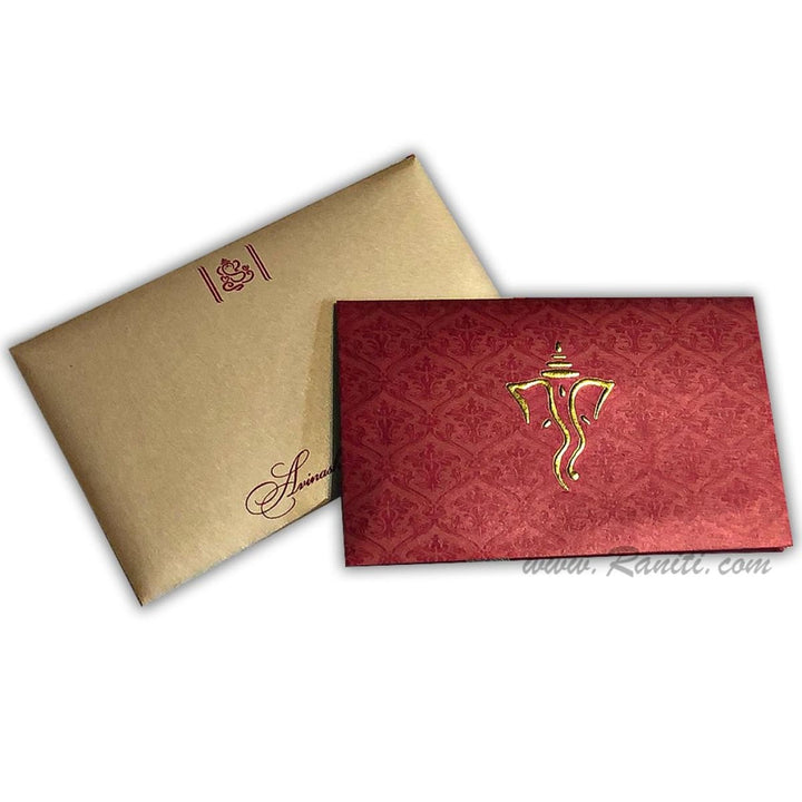 Red and Golden Rectangle Custom Hindu Wedding Invitation with Embossed Foil Ganesh Image Card with Multicolored Inserts AM-103 freeshipping - Raniti LLC - Custom Invitations & Stationery