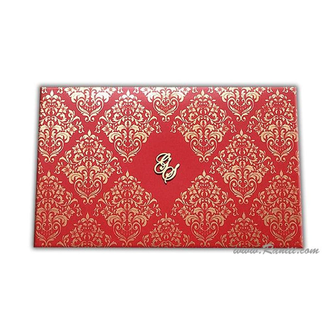 Red and Golden Rectangle Custom Invitation Card with Laser Cut Monogram Initials AML-199 freeshipping - Raniti LLC - Custom Invitations & Stationery