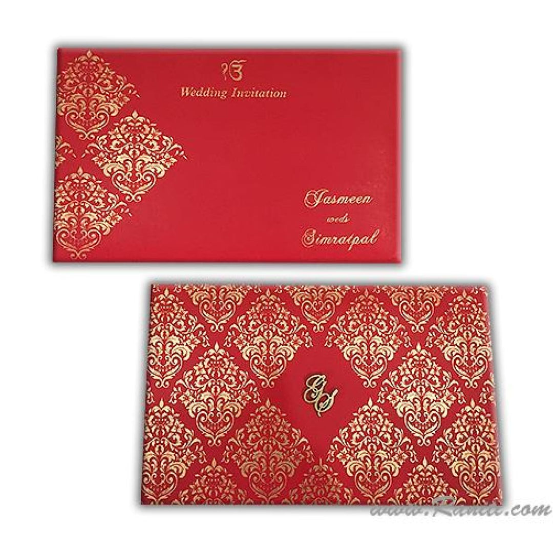 Red and Golden Rectangle Custom Invitation Card with Laser Cut Monogram Initials AML-199 freeshipping - Raniti LLC - Custom Invitations & Stationery