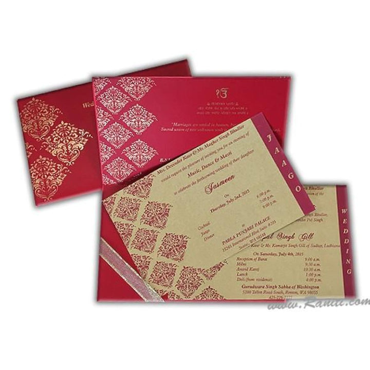 Red and Golden Rectangle Custom Invitation Card with Laser Cut Monogram Initials AML-199 freeshipping - Raniti LLC - Custom Invitations & Stationery