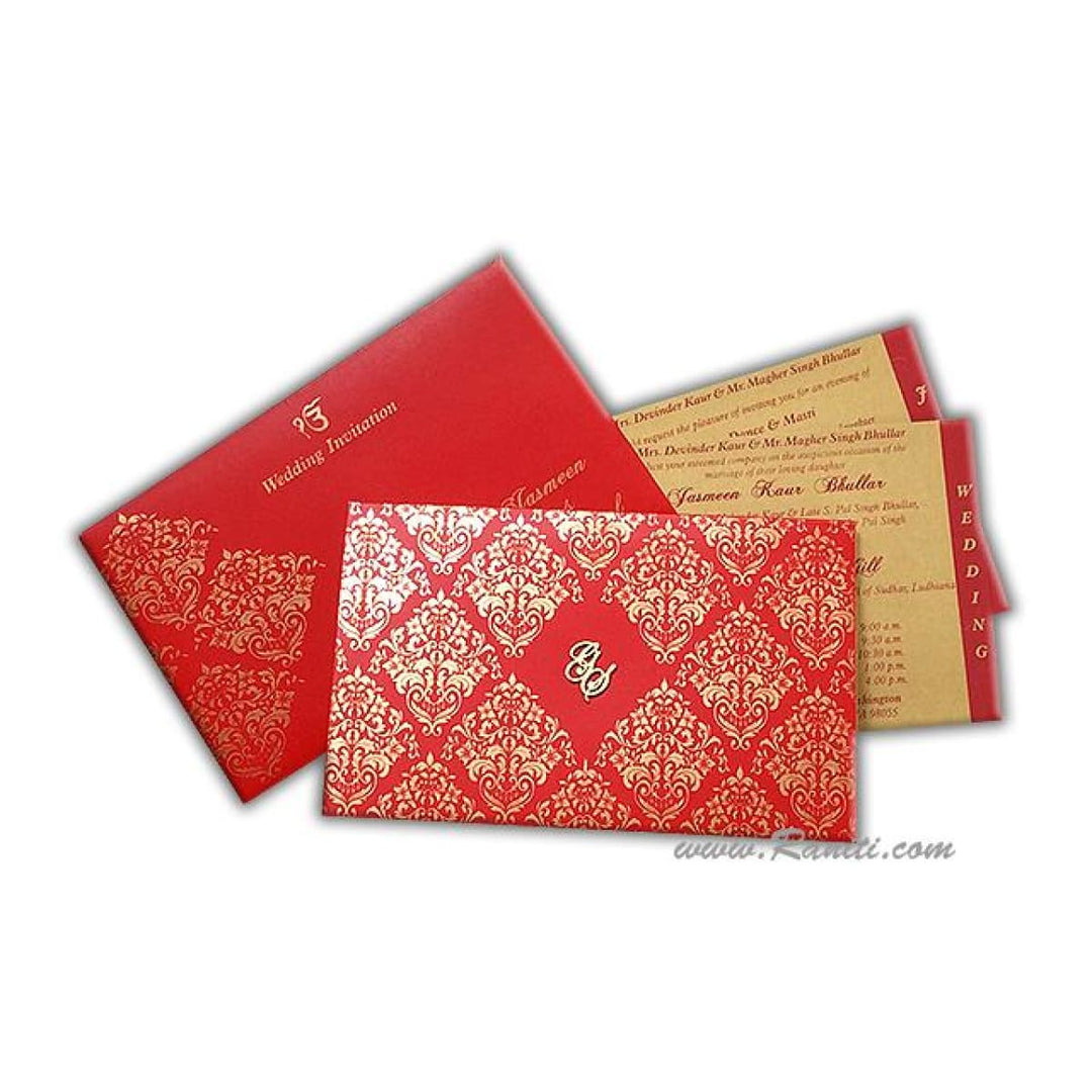 Red and Golden Rectangle Custom Invitation Card with Laser Cut Monogram Initials AML-199 freeshipping - Raniti LLC - Custom Invitations & Stationery