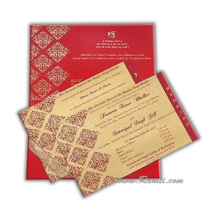 Red and Golden Rectangle Custom Invitation Card with Laser Cut Monogram Initials AML-199 freeshipping - Raniti LLC - Custom Invitations & Stationery