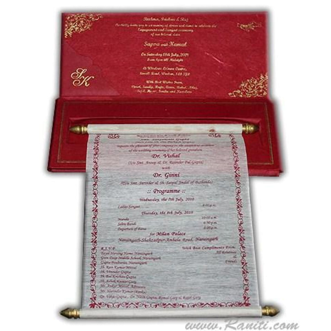 Red Royal Custom Box Scroll Wedding Invitation Card AMSC-32 freeshipping - Raniti LLC - Custom Invitations & Stationery